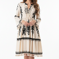 Beige Western Print Tasseled Dress