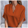 Casual V-Neck Short Sleeve Brick