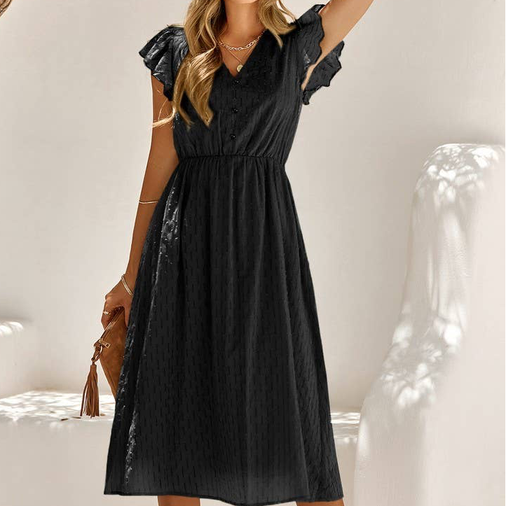Casual V-neck Summer Dress Black