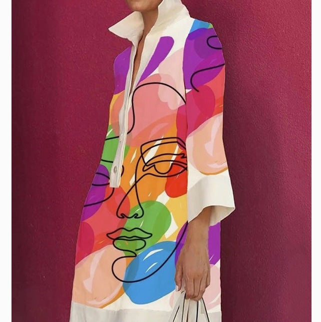 Contrast Color Figure Print Dress