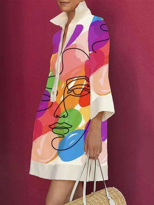 Contrast Color Figure Print Dress