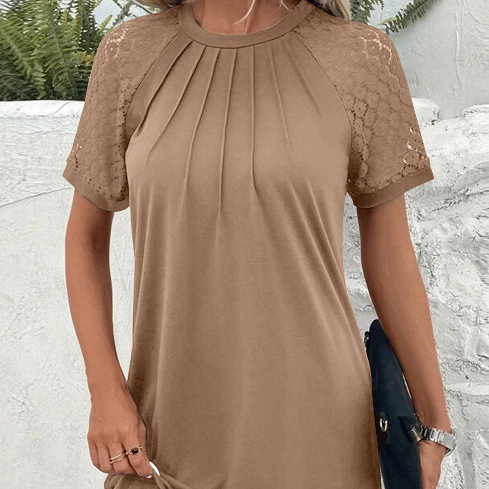 Contrast Lace Dress Pale Khaki