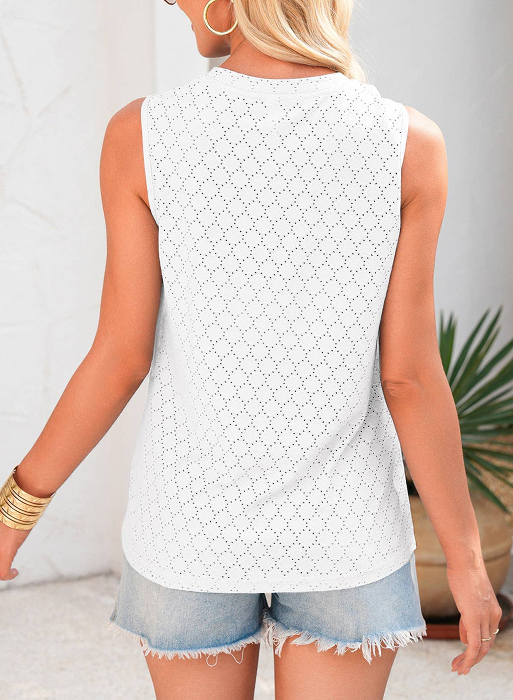 Eyelet Tank Top White