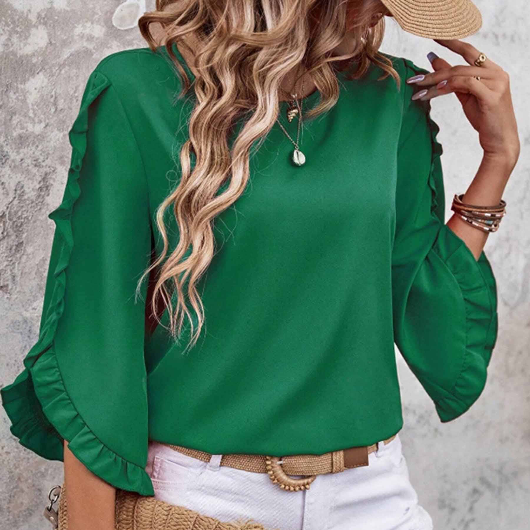 Fringe Quarter Sleeve Top Green