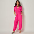 Zip Collared Jumpsuit Hot Pink