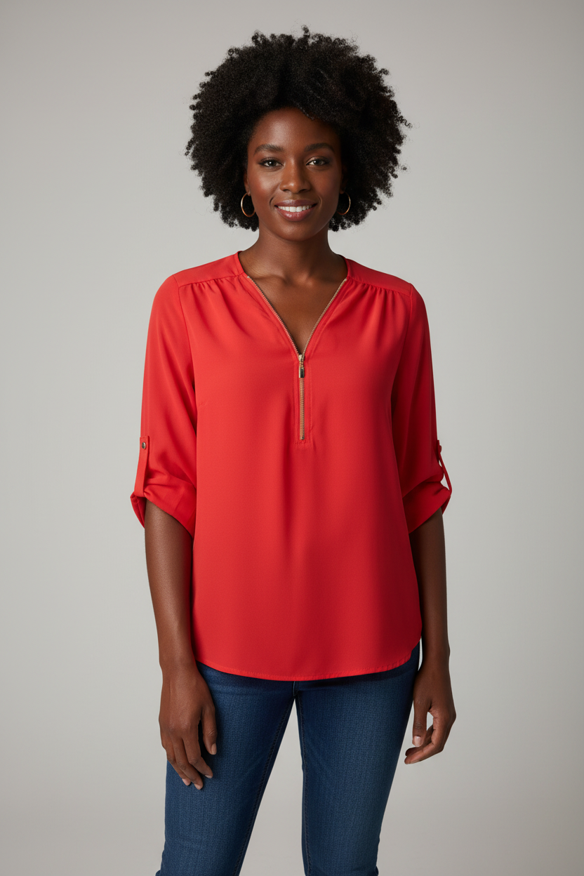 Zipper Blouse Red