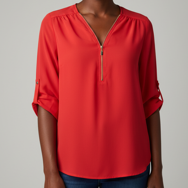 Zipper Blouse Red