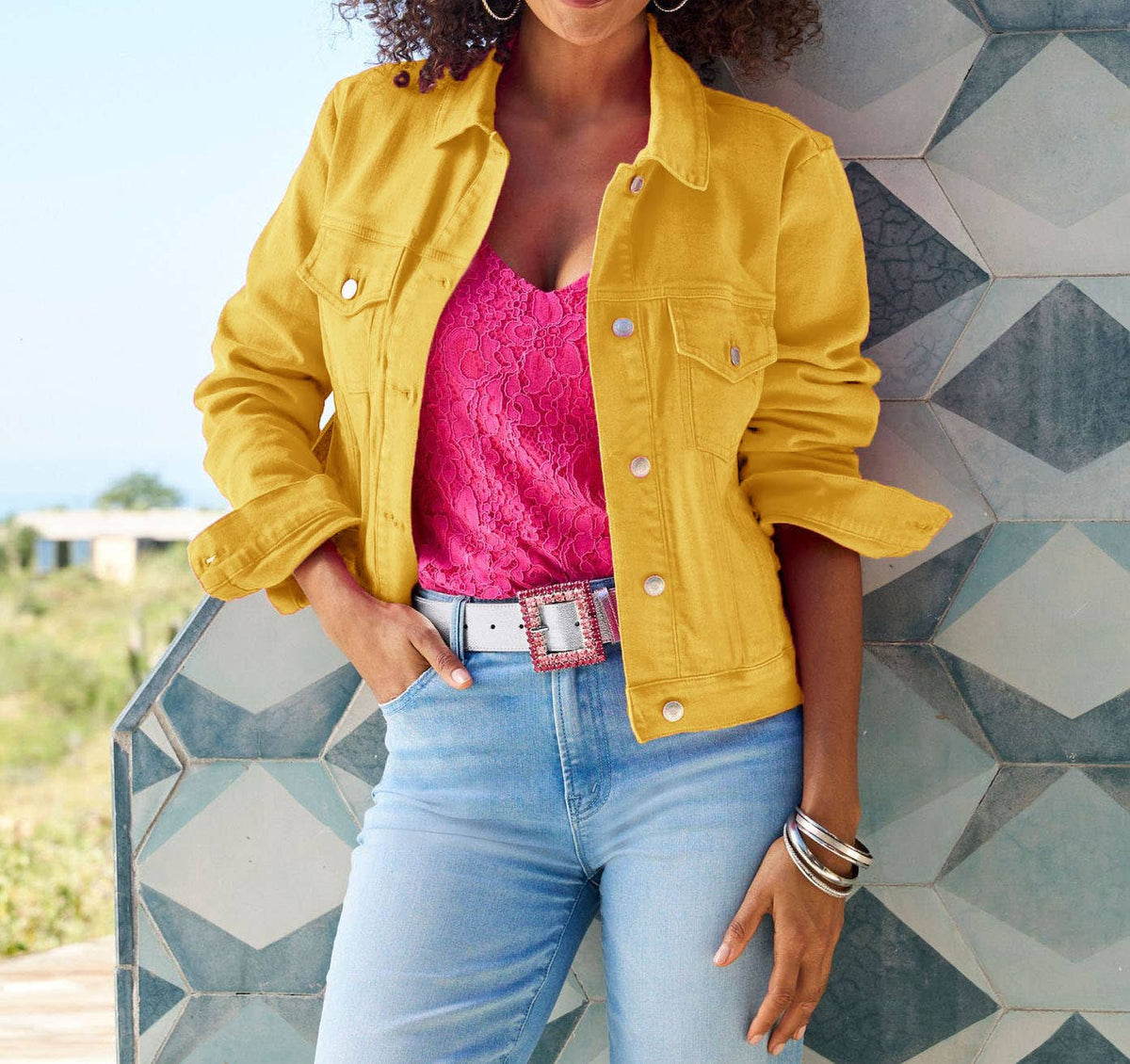 Cropped Denim Jacket Gold