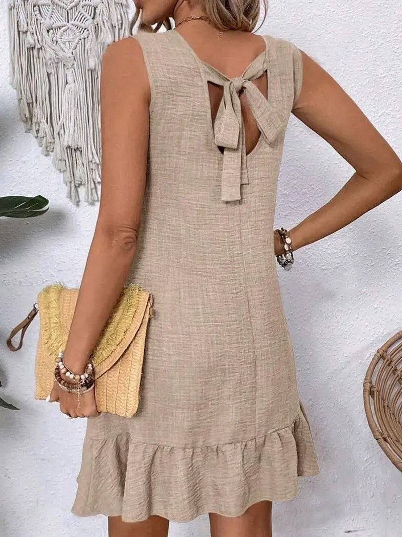 Ruffles Sleeveless Tank Dress Beige