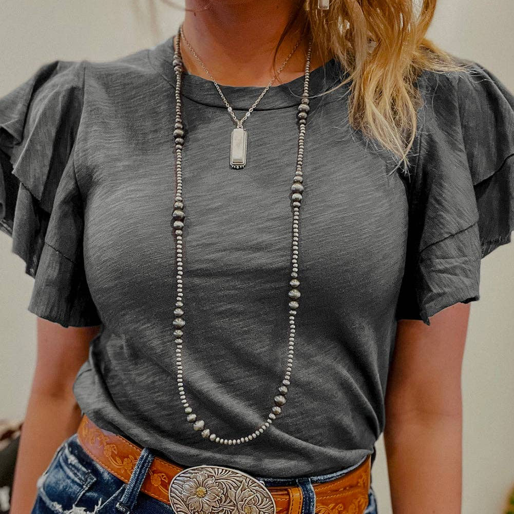 Layered Ruffles Sleeves Shirt Grey
