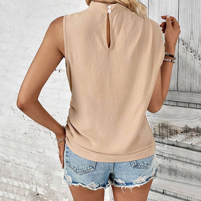 Mid-neck Sleeveless Blouse Apricot