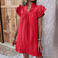 Multi-layer Lotus Sleeve Dress Red