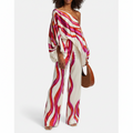 Off-The-Shoulder Blouse and Wide Leg Casual Pants Set