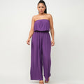 Pleated Strapless Wide-Leg Jumpsuit Grape