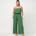 Pleated Strapless Wide-Leg Jumpsuit Green