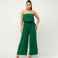 Pleated Strapless Wide-Leg Jumpsuit Hunter Green