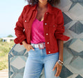 Cropped Denim Jacket Red