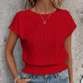 Eyelet Round Neck Shirt Red
