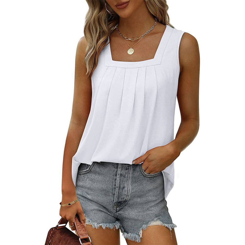 Ruched High-Low Tank Top White