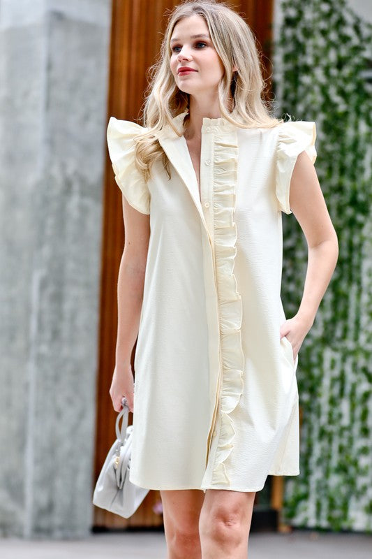 Ruffle Front Button Down Dress