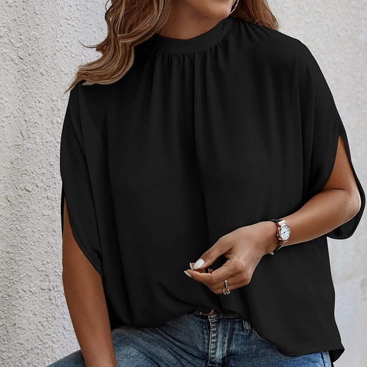 Solid Cape Loose Top Black