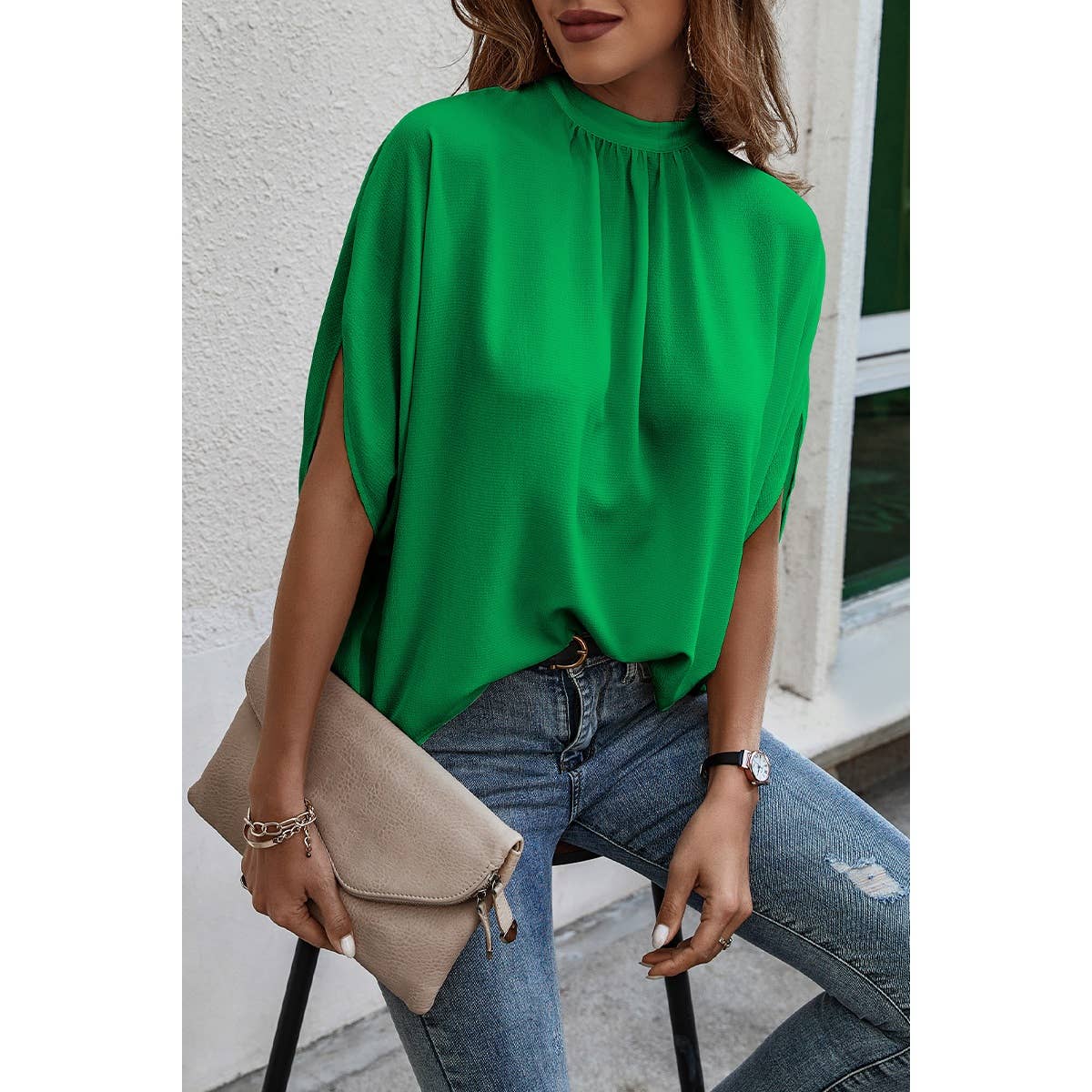 Solid Cape Loose Top Green