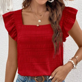 Square Neck Ruffles Sleeves Red