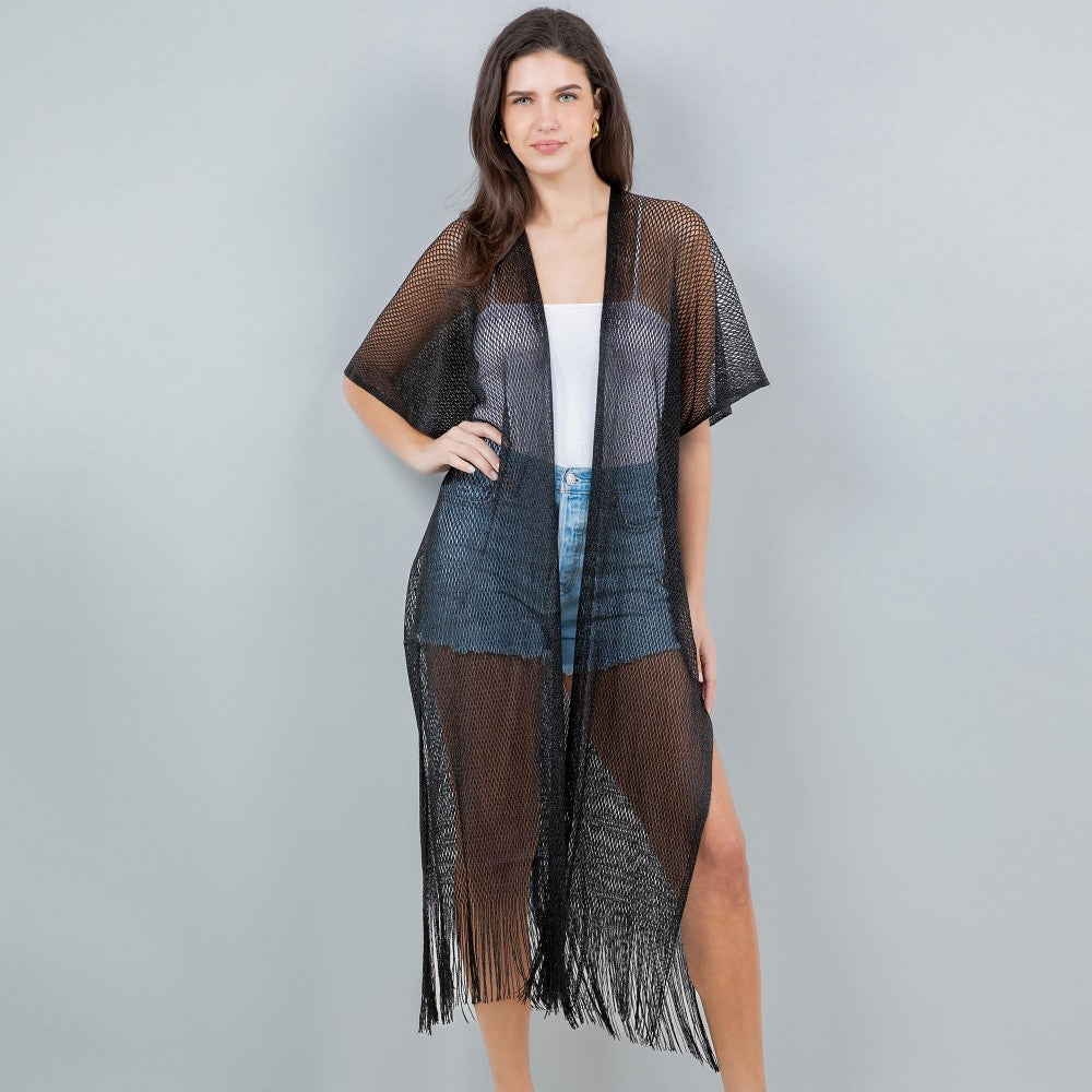 Tinsel Kimono With Fringed Bottom