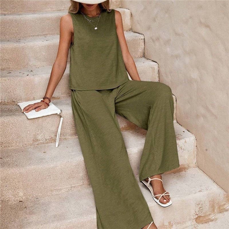 Top And Long Pants Set Army Green