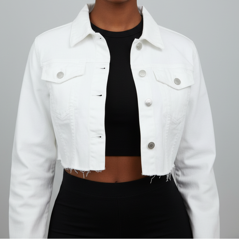 Cropped Denim Jacket White